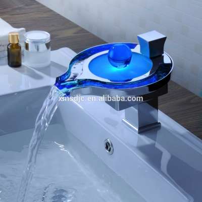 Waterfall Brass Chrome Sink Faucet with LED Light