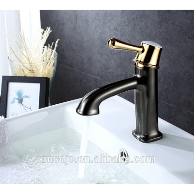 Full Body,Brass body Brass Handle Elegant Single Level Basin Faucet in Black& Gold Paints For 4-5 Stars Hotel